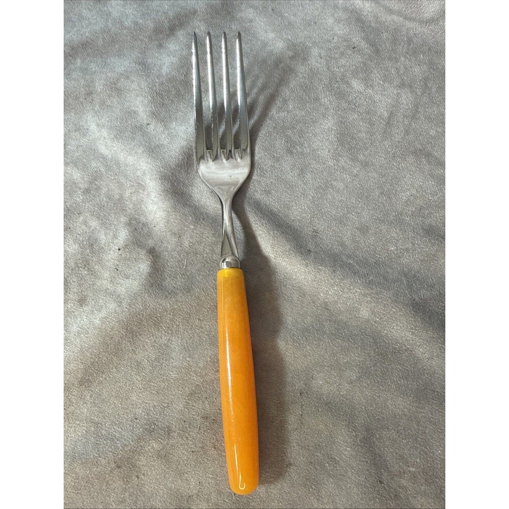 Vintage Butterscotch Bakelite Handle Stainless Steel Serving Fork